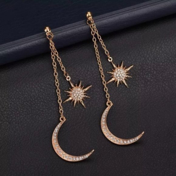 Moon & Stars Long Dangle Earrings - Picture 1 of 3